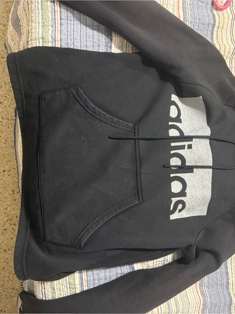 adidas Black Crewneck Hoodie with Contrasting Silver Logo
